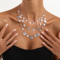 Ensemble de colliers superposables vintage à breloques disques martelés multicouches pour femme, style bohème, collier statement pour soirée, accessoires bijoux