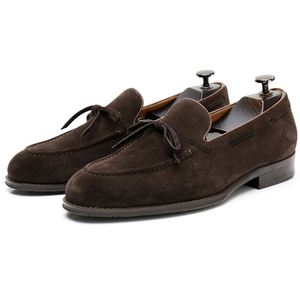 Mocassins rétro britanniques pour hommes à bout carré, lacets, patchwork, semelle extérieure en caoutchouc, doublure en cuir véritable, légers, respirants, antidérapants - Product Image 5