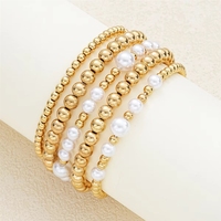 Pulseras de Perlas de Agua Dulce con Detalles en Oro de 18K, Delicadas, Resistentes al Agua, de Acero Inoxidable, Elásticas, Clásicas, Apilables, para Regalo