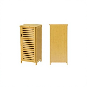 Armario de Almacenamiento Portátil de Bambú con Una Puerta y 3 Estantes, Organizador de Estilo Moderno - Product Image 1