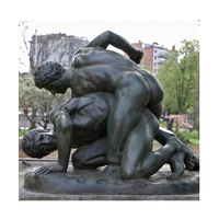 Statue de jardin en métal grandeur nature de hommes nus, figurine de boxeur en bronze grandeur nature, statue de combat de deux hommes nus
