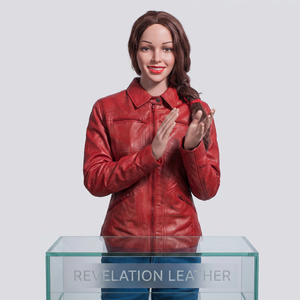 Veste en cuir rouge pour femme, nouvelle collection, coupe ajustée, design matelassé, accents de fermeture éclair dorée, respirante - Product Image 3