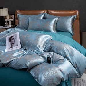 Klassisches Europäisches Seidenbettwäsche-Set Jacquard Blaue Bettdecke Familien-Mikrofaser-Polyester Vierteiliges Sabanas Bettwäsche-Set - Product Image 4