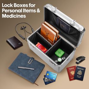 Étui de transport pour documents <span class=keywords><strong>avec</strong></span> serrure à code, boîte de rangement verrouillable pour médicaments, argent liquide, téléphone et objets de valeur, pour la maison, le bureau, l'école - Product Image 4