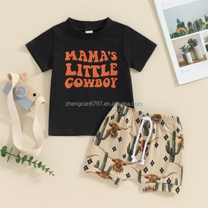 2024 été décontracté garçons tenues bébé col rond survêtements Western <span class=keywords><strong>Element</strong></span> Cowhead imprimer manches courtes Shorts enfants 2 pièces - Product Image 5