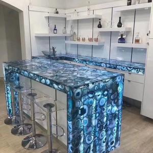 Agate bleue <span class=keywords><strong>lumineuse</strong></span> 2024, plan de travail en agate naturelle, pierre semi-précieuse pour mur, plafond, sol, escalier, table, coiffeuse - Product Image 2