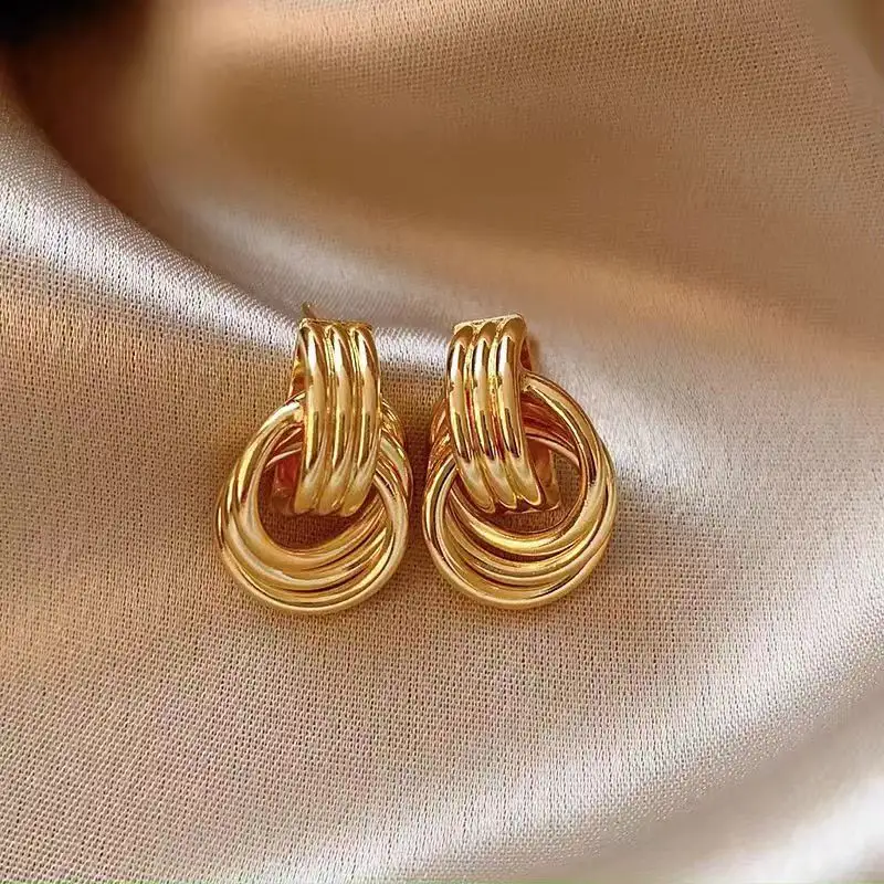 Gold/Silver Statement Geometric Earrings for Women Girls Chunky Gold Knot Link Drop Dangle Earrings Trendy Jewelry Gift TLX0137