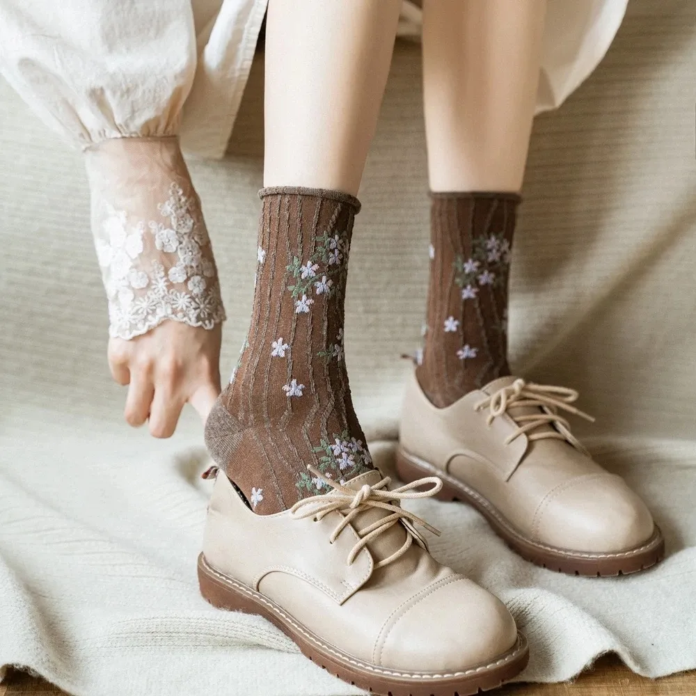 Корейская мода новинка 2021 женские носки с цветочным принтом Harajuku винтажная уличная одежда короткие носки японские милые хлопковые длинные носки