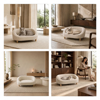 Canapé pour animaux de compagnie moderne en similicuir de luxe, pour chats et petits chiens, lit surélevé, pieds en bois, antidérapant, facile à nettoyer, carton, intérieur