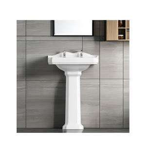 Commode de salle de bain de luxe en céramique blanche <span class=keywords><strong>vasque</strong></span> combiné piédestal meubles de salle de bain avec lavabo autoportant et robinet - Product Image 1