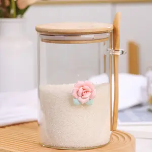 Sáng Tạo Glass Sugar Jar với nắp và muỗng đa chức năng lưu trữ Jar Glass kẹo Jar tùy chỉnh