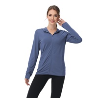 Veste de protection solaire à capuche légère à manches longues pour femme UPF 50+, ultra douce, entièrement zippée, infroissable, 100 % polyester