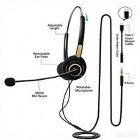 Casque filaire pour centre d'appels avec micro rotatif, prise jack 3,5 mm et adaptateur Type-C, écouteurs professionnels pour ordinateur portable
