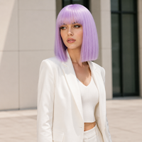 Perruque synthétique courte bob lavande pastel de 12 pouces avec frange, résistante à la chaleur, pour femmes, cosplay, usage quotidien, perruque complète, vente en gros
