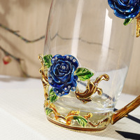 Ensemble de tasses à café et à thé en verre cristal de luxe créatif, cuillère, fait main, soufflé à la bouche, art moderne, design coloré transparent bleu rose