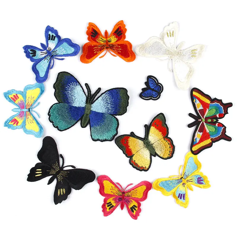 Customized embroidery multicolor butterfly clothing accessories decorative patch ironing back adhesive cloth stickers