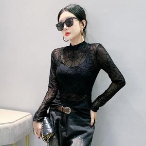 Nuova Maglia Autunnale Slim Fit a Collo Alto con Stampa Floreale e Rilievo a Ragnatela, Manica Lunga, Sexy e Trendy per <span class=keywords><strong>Donna</strong></span> - Product Image 6