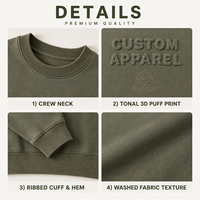 Sudadera OEM Verde Oliva con Logotipo en Relieve 3D, Sudadera de Felpa de Algodón Grueso, Estilo Casual Urbano para Hombre, Cuello Redondo