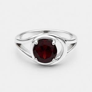 <b>Garnet</b> 925 Sterling <b>Silver</b> <b>Ring</b> - Round Solitaire in Open Swirl Halo - Product Image 1