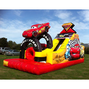 Precio al por mayor: Tobogán inflable comercial de velocidad extrema 7x4m para carreras de coches, tobogán inflable seco y pista de obstáculos pequeña para niños - Product Image 3