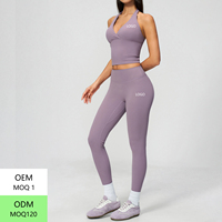 TZ4208-5 Ensemble de leggings de yoga athlétique 2 pièces pour femme, avec col en V superposé, dos nu, rembourrage amovible et taille haute