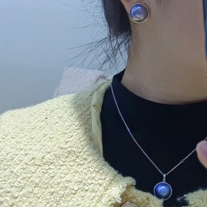 Pendientes de perlas Mabei World de 15,5 mm con incrustaciones de plata y azul, joyería de moda redonda - Product Image 4