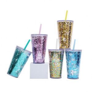 16Oz 480Ml Best-Selling Double-Layer Plastic Cup Modern Minimalism <b>Glitter</b> Milk/Juice/Water Tumbler Mug Cup With Straw and Lid - Product Image 1