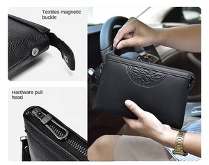 High Quality Designer Men's Luxury Leather Wristlet Bag Custom Logo Envelope Style Clutch <strong>Purse</strong> with Zipper Closure <strong>Long</strong> Wallet - Product Image 6