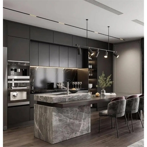 Juegos de muebles de cocina de chapa de madera de roble negro Armarios de cocina completos portátiles con Isla - Product Image 1