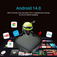 Onn Android 14 4K Quad Core Smart TV Box Konektivitas 5G 2GB RAM Set-Top Box dengan Remote Suara untuk Pemutar Media Streaming