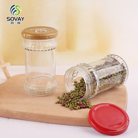 Bouteille en verre ronde de 200 ml, 220 ml, 280 ml pour sauce chili au bœuf, emballage alimentaire, pot à cornichons avec couvercle en métal noir – Vente en gros