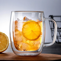 Mug en verre borosilicate à double paroi moderne, isolé thermiquement, avec poignée, transparent, pour un usage quotidien