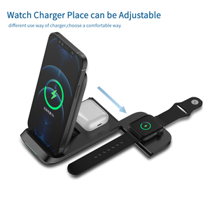 Support magnétique pliable entièrement amélioré 3 en 1, chargeur <span class=keywords><strong>sans</strong></span> <span class=keywords><strong>fil</strong></span> rapide 15W, <span class=keywords><strong>charge</strong></span> simultanément téléphone, écouteurs, montre - Product Image 3