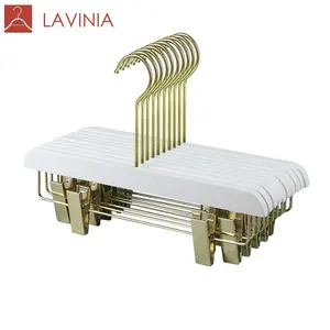 Lavinia hanger trouser hanger rack with gold hooks clothes store wooden pants hanger clip