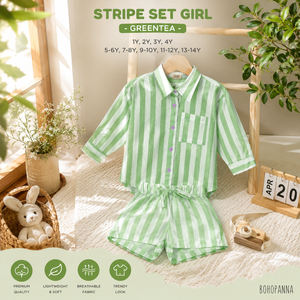 Ensemble rayé pour fille Greentea : un style rayé classique et un confort en coton doux pour les filles coquines au quotidien - Product Image 3
