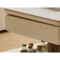 Table basse moderne multifonctionnelle avec dessus en pierre frittée et cadre en contreplaqué avec tiroirs et roues de rangement hydrauliques