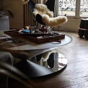 <span class=keywords><strong>Tavolino</strong></span> da Salotto in Vetro Artistico e Acciaio con Specchio Riflettente a Cono, <span class=keywords><strong>Tavolino</strong></span> Laterale Fluttuante - Product Image 5