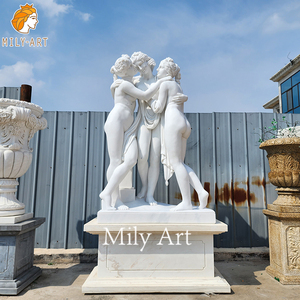 Statua delle Tre Grazie in Marmo Naturale di Qualità Museale MLY, Scultura Intagliata a Mano della Dea della <span class=keywords><strong>Mitologia</strong></span> <span class=keywords><strong>Greca</strong></span> a Grandezza Naturale per Villa di Lusso - Product Image 4