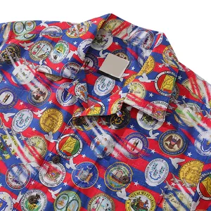 Bas prix pour hommes partout imprimé chemises de plage hawaïennes bio boutonnées en gros coton