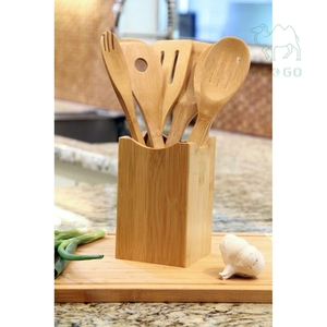 Juego de utensilios de cocina, 6 cucharas y espátulas de madera de bambú y 1 soporte de Bambú - Product Image 2