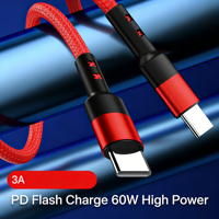 Cable USB-C a C de 60W PD con Trenzado de Nailon, Carga Rápida, Multifunción, Logotipo Personalizado, Pedido al por Mayor