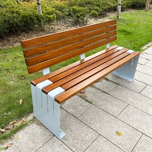 Banco para exteriores de moda, banco urbano de acero, diseño de patio, Banco largo de madera, asiento con respaldo