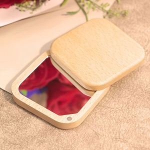 Portable Beechwood Hand <b>Mirror</b> <b>Square</b> Travel Makeup <b>Mirror</b> with Rotating Lid - Product Image 4