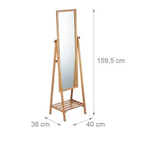 <span class=keywords><strong>Miroir</strong></span> sur <span class=keywords><strong>pied</strong></span> rectangulaire de grande taille en bambou de haute qualité avec étagère de rangement intégrée - Product Image 2