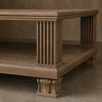 Table basse rectangulaire en bois, colonne cannelée néoclassique, étagère de rangement à deux niveaux, table à thé vintage pour salon