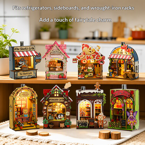 Autocollant magnétique pour réfrigérateur DIY, maison miniature créative, puzzle 3D avec lumières, artisanat en panneaux de fibres à densité moyenne faits à la main - Product Image 2