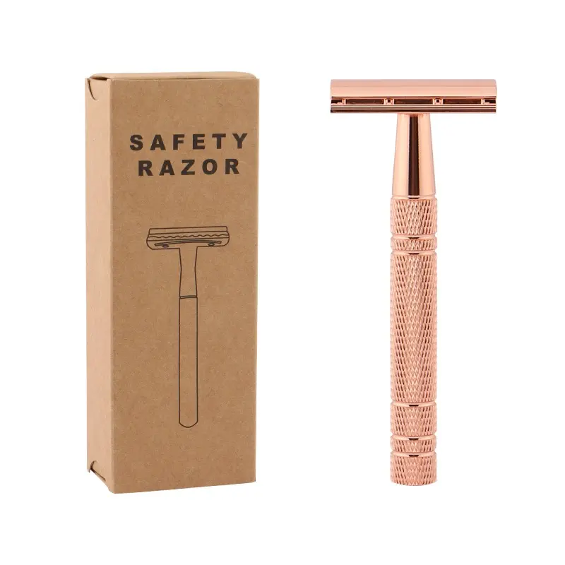 安全かみそりローズゴールド旅行再利用可能な安全かみそりを剃る新しいデザインの両刃刃