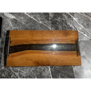 Resina epossidica nera, stile fiume, tavola di salumi di quercia - Product Image 3