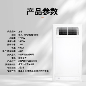 Chauffe-plafond intégré Zhengtai 300x600x100mm 2700W, chauffe-eau multifonctionnel pour salle de bain avec éclairage et ventilation - Product Image 1