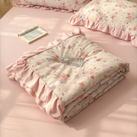 Belle Floral doux lavé microfibre imprimé été tombola Patchwork couette ensemble de literie climatiseur couettes minces avec jupe